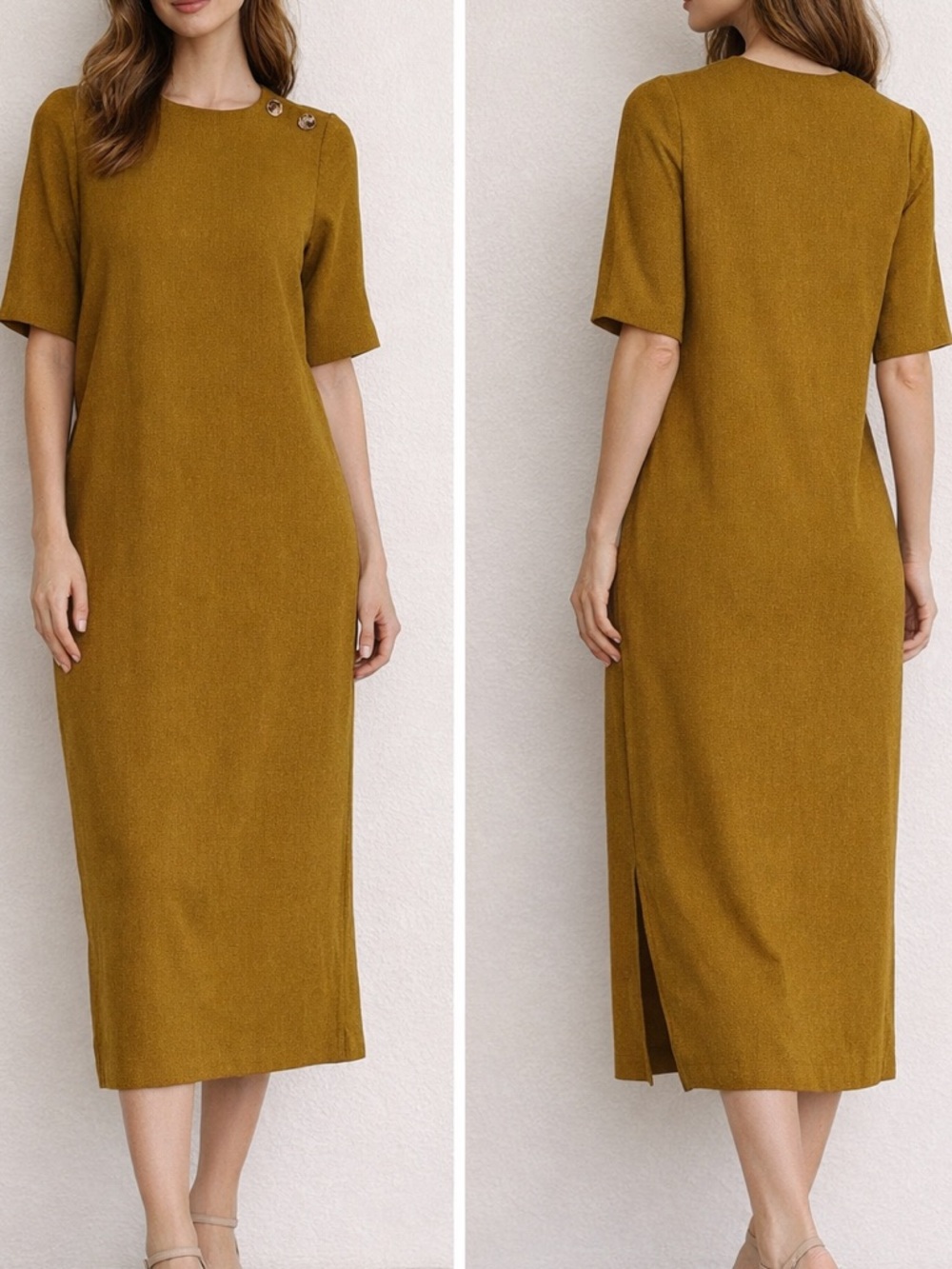 Sézane Midi Shift Dress Shoulder Button Minimalist Workwear FR 36